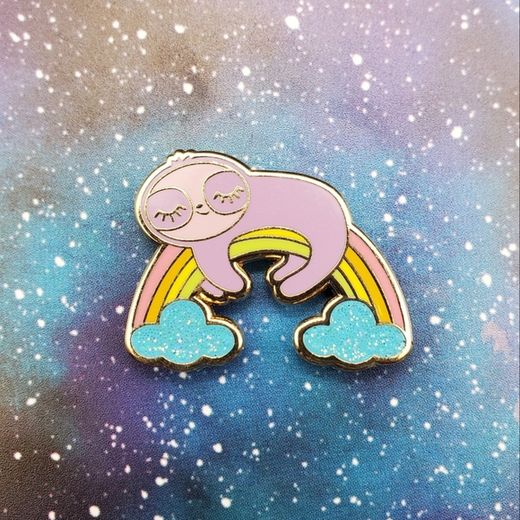 None Jewelry - Sloth On A Rainbow Enamel Pin